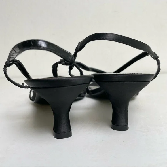 Vintage 90s Y2K strappy rhinestone satin slingback kitten heels 8 - Picture 6 of 11